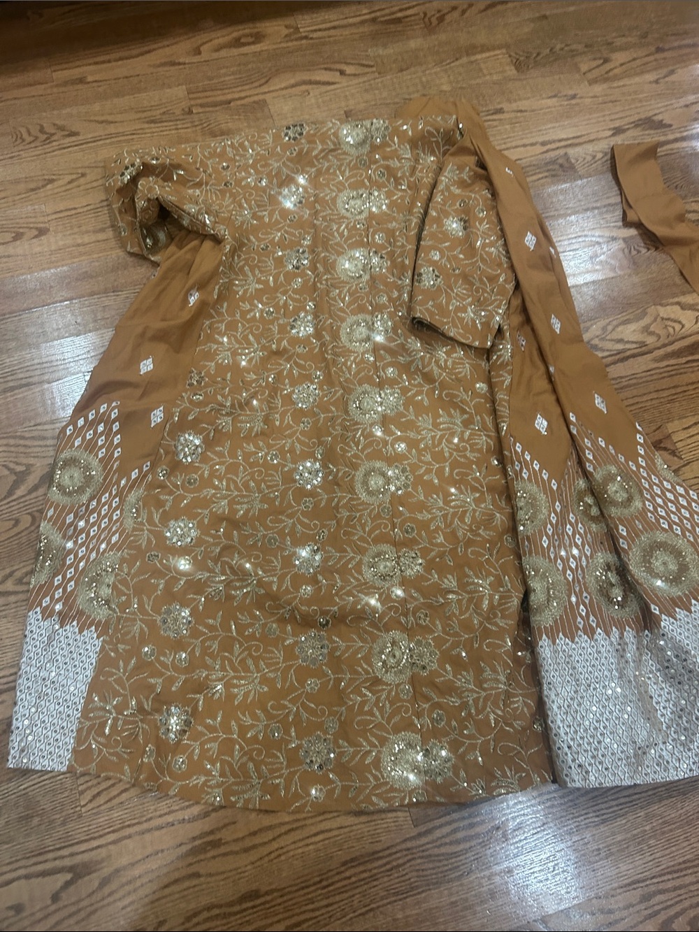 Embroidered Mustard Open-Front Duster with Metallic Accents